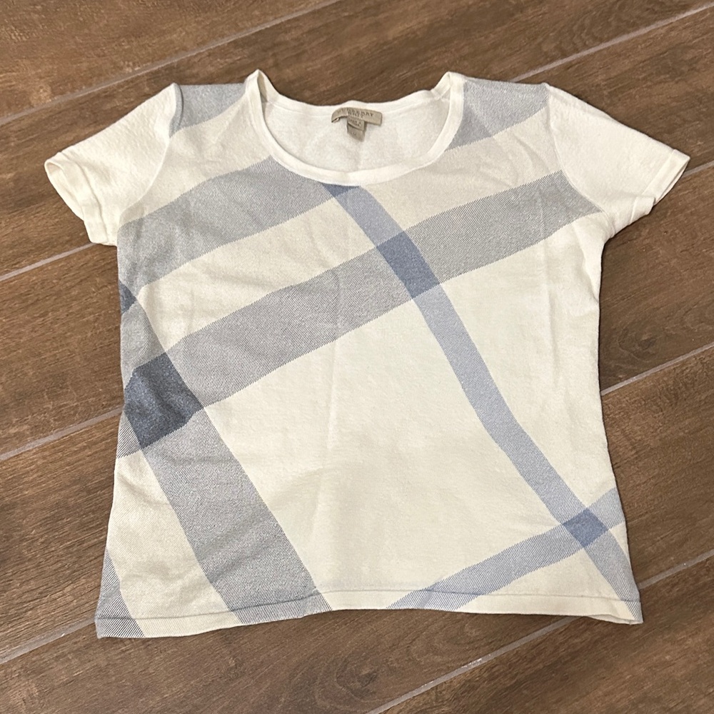 Burberry Blue and White Checkered Top